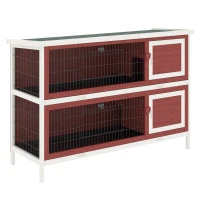 PawHut Rabbit Hutch Outdoor 2-Tier Guinea Pig Cage Bunny House Cage with No-Leak Trays for Indoor and Outdoor 136 x 50 x 93cm(m-1)