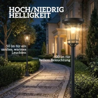 Outsunny Solar Lantaarn 2-delig Set Staande Lamp 180cm Verstelbaar met 2 Helderheidsmodi Lichtsensor Schakelaar, IP44(m-5)