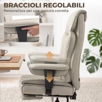 HOMCOM Sedia Ufficio Girevole Reclinabile 135° Finta Pelle, Poggiapiedi, Braccioli e Altezza Regolabili, Grigio Chiaro(m-5)