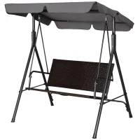 Outsunny Hollywoodschaukel, Gartenschaukel mit Baldachin, verstellbares Sonnendach, Schwarz + Braun + Grau(m-12)