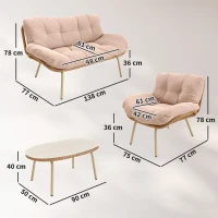 Outsunny Gartenmöbel Set 4-teilig Polyrattan Lounge-Set mit Zweisitzer 2 Sessel Tisch Tiefem Sitz Dicke Kissen(m-3)
