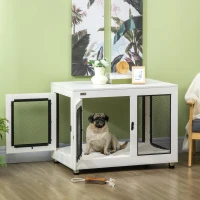 PawHut hondenkooi, dierenkooi met tafelblad, hondenhok, kennel, wit(m-2)