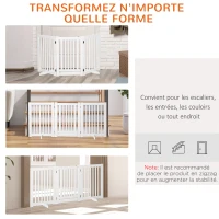 PawHut Barrière de sécurité chien barrière modulable pliable avec porte verrouillable intégrée 155 x 35,5 x 76 cm MDF blanc(m-4)