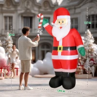Outsunny Pai Natal Insuflável 240 cm com Bastão Luzes LED e Inflador Elétrico Decoração Natalícia para Exteriores e Interiores Multicor(m-3)