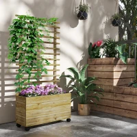 Outsunny Pflanzkasten mit Spalier, 4 Räder, Naturholz, wetterfeste Lackierung, Naturholz, 76 x 30 x 155 cm(m-2)