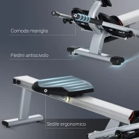 HOMCOM Vogatore a 12 Resistenze con Monitor Digitale e Struttura in Alluminio, Acciaio e ABS, 160x61x50 cm(m-8)