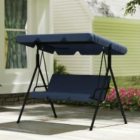Outsunny Baloiço de Jardim Exterior de 3 Lugares com Toldo Ajustável e Estrutura de Aço 172x118x153 cm Azul-Marinho(m-9)