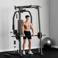 SPORTNOW 3-in-1 Smith Machine with Dual Cable Pulley System, Chest Press Station, 17-Level Squat Rack and Barbell Bar(m-2)