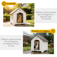 PawHut Niche pour chien extérieur, maison chien en polypropylène imperméable ventilé plancher surélevé 88x79x89cm gris clair(m-6)