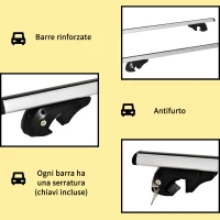 HOMCOM Barre Portatutto per Auto da 75 kg con Blocco e Chiavi di Sicurezza, in Alluminio e ABS, 135.3x5.7x7 cm, Argento(m-7)