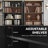 HOMCOM Modern Bookcase Display Storage Unit with Glass Doors Adjustable Shelves, Black(m-5)