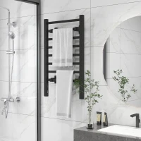 HOMCOM Toallero Eléctrico de Pared o Suelo con Función de Temporizador y 8 Barras 53x35x90 cm Negro(m-10)