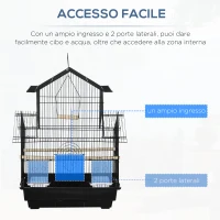 PawHut Gabbia per Uccelli con Maniglia di Trasporto e Vassoio Estraibile, in Metallo e Plastica, 50.5x41x63 cm, Nero(m-6)
