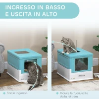 PawHut Lettiera per Gatti Chiusa con Paletta, Vassoio Estraibile e 2 Porte, 47.5x35.5x36.7cm, Azzurro(m-5)