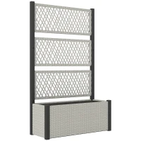 Outsunny Hoogbed met klimrek in rattanlook plantenbak bloembak met rankhulp 90 x 35 x 148 cm Grijs(m-1)