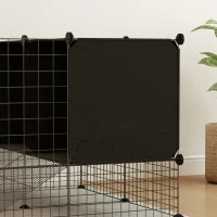 PawHut Vedação Modular para Animais, Parque para Coelhos com Abrigos, Recinto para Porquinhos-da-Índia, Coelhos e Ouriços, Preto(m-9)