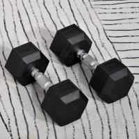 HOMCOM Rubber Dumbbell Sports Hex Weights Sets Home Gym Fitness Hexagonal Dumbbells Kit Weight Lifting Exercise (2 x 10kg)(m-2)