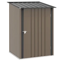 Outsunny 3.3 x 3.4ft Lean To Steel Garden Shed with Locking Door - Brown/Grey(m-1)
