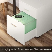 Vinsetto 2-Drawer Locking Office Filing Cabinet w/ 5 Wheels Rolling Storage Hanging A4 Cupboard Home Organisation White Wood Grain(m-4)