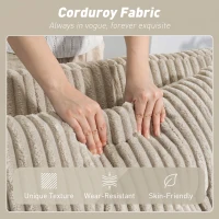 HOMCOM Corduroy Click Clack Sleeper Sofa with Pull Out Design, 2 Seater Sofa Bed, Cream White(m-6)