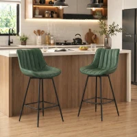 HOMCOM Set of 2 PU Leather Swivel Bar Stools - Dark Green(m-2)