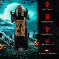 HOMCOM 5'2" Hunchback Witch Halloween Animatronic, with Glowing Eyes(m-7)