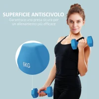 SPORTNOW Set 2 Manubri Esagonali 2x6kg in Metallo e Plastica con Impugnatura Antiscivolo, 22x10x10 cm, Azzurro(m-5)