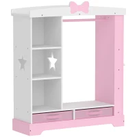 AIYAPLAY Kids Wardrobe with Lighted Mirror, Clothes Rail, Jewelry Cabinet, Shelves, Storage Boxes for Bedroom, Nursery, Pink(m-15)