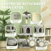 PawHut Arranhador para Gatos Torre para Gatos com Ninho Caverna Plataforma Arranhador Bola Suspensa 48x40x110 cm Cinza Claro(m-5)