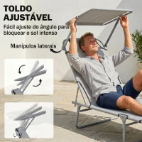 Outsunny Espreguiçadeira de Jardim Dobrável com Toldo Removível e Ajustável e Encosto Ajustável em 4 Posições  187x58x36 cm Cinza Claro(m-4)