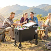 Outsunny Carrito Nevera de 56L con Ruedas Mango Ajustable Abrebotellas Recogetapas Drenaje y Asa 75x35x120 cm Negro(m-2)