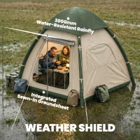 Outsunny Inflatable Camping Tent with Rainfly, 2-3 Man Air Tent 3000mm Waterproof Blow Up Tents, Beige(m-6)
