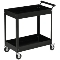 DURHAND Gereedschapswagen, 2 niveaus, wagen, 4 wielen, staal, tot 150 kg, 84,5 x 38 x 84 cm, Zwart(m-11)