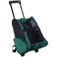 PawHut Trasportino Zaino 2 in 1 per Cani e Gatti con Tasche Laterali, Maniglia Telescopica e Ruote, 42x25x55cm, Verde(m-11)
