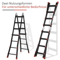 HOMCOM Telescoopladder, antislip treden, tot 150 kg belastbaar, aluminium, Zwart+Rood(m-5)