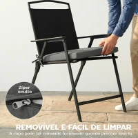 Outsunny Conjunto de Almofadas para Cadeiras de Jantar 46x42x7 cm 6 Peças com Capa Lavável e Laços Impermeável Anti-UV Cinzento Escuro(m-7)