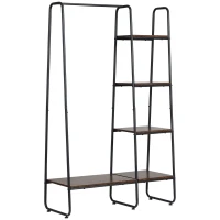 HOMCOM Suporte para Cabides com 4 Prateleiras de Armazenamento e Barra de Pendurar Estilo Industrial 101x39x160cm Marrom e Preto(m-11)