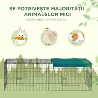 PawHut Cușcă pentru Iepuri de Exterior și Interior cu Acoperiș din Oțel, 220x85x70cm, Verde(m-6)