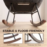 HOMCOM Upholstered Rocking Chair Adjustable Headrest Rocker Chair Raindrop Velvet Rubberwood Base Dark Grey(m-8)