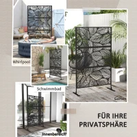 Outsunny Tuinafscheiding met bloemenpatroon, metaal, 122 x 45 x 198 cm, zwart(m-6)