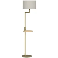 HOMCOM Lámpara de Pie Moderna con Estante Pantalla de Lino Interruptor de Cadena y Puerto USB Ø40x170 cm para Salón Dorado(m-1)