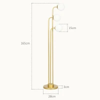 HOMCOM Moderne vloerlamp met 3 lampschermen, met voetschakelaar, voor woonkamer, slaapkamer, 3 x E27-fitting, goudkleurig(m-3)
