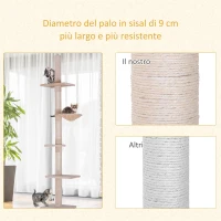 PawHut Albero Tiragraffi Multilivello a Soffitto con Amaca e Altezza Regolabile, 40x34x230-260cm, Beige(m-8)