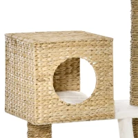 PawHut Krabpaal met Kattenhuis, Sisal Krabpalen, Wasbare Kussens, 100,5H x 57L x 37B cm, Wit/Natuur(m-10)