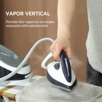 HOMCOM Ferro com Caldeira 2600W 100 g/min 8 Bares Função ECO Base de Cerâmica Desligamento Automático Sistema Anticalcário Autolimpeza Depósito Removível 1,5 L 37x19,8x24 cm Azul(m-7)