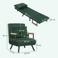 HOMCOM 4-in-1 Velvet-Feel Single Chair Bed, with Pillow - Green(m-3)