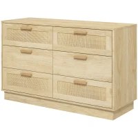 HOMCOM Cómoda para Quarto Cómoda de Madeira com 6 Gavetas de Vime Estilo Boêmio para Corredor Escritório 110x40x69 cm Carvalho(m-11)
