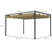 Outsunny Pergola, robuuste zonwering voor tuin, balkon, terras, van metaal en kunststof, UV- en waterafstotend, Khaki(m-3)