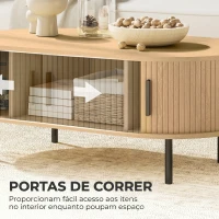 HOMCOM Mesa de Centro com Portas Deslizantes Mesa de Café Oval com Armazenamento Oculto 100x55x40 cm Natural(m-5)