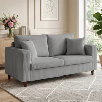 HOMCOM Sofá de 2 Lugares em Bombazina com Assento Largo e Profundo e Pés de Madeira 170x80x82 cm Cinzento-claro(m-2)